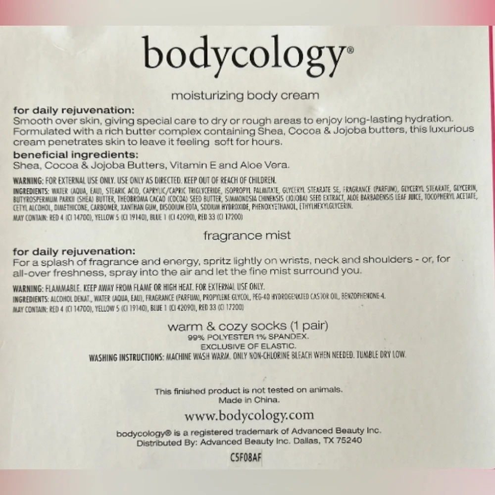 Bodycology‎ Truly Yours Cream,Sock, & Fragrance Mist Set